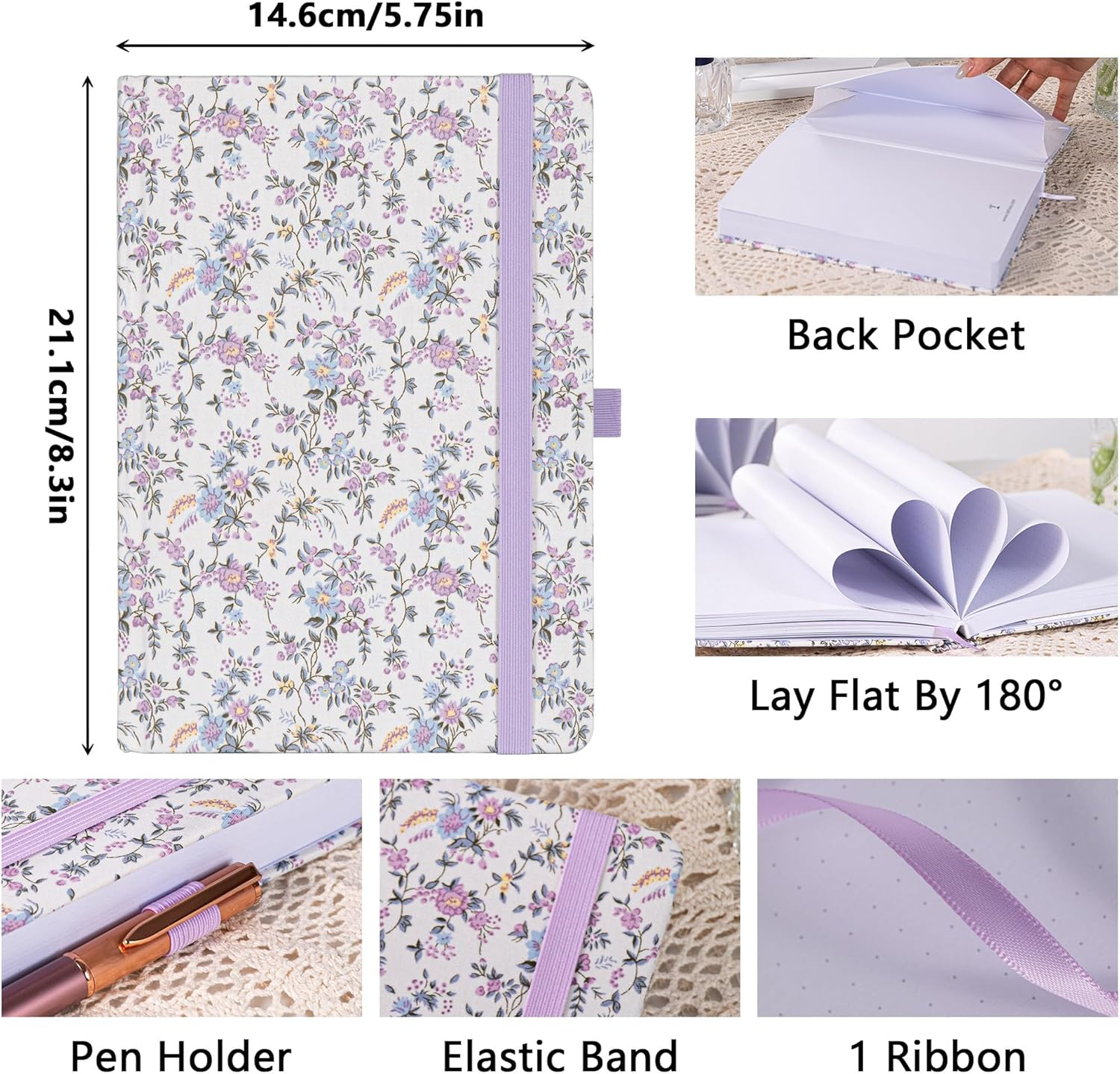 TIEFOSSI Lined Journal Notebook for Women, A5 Dotted Grid Notebook for Writing, 190 Numbered Pages Thick Paper, Travel Daily Journal, for Work Home School, Note Taking, Business, 8.4 X 5.8 In image number 2