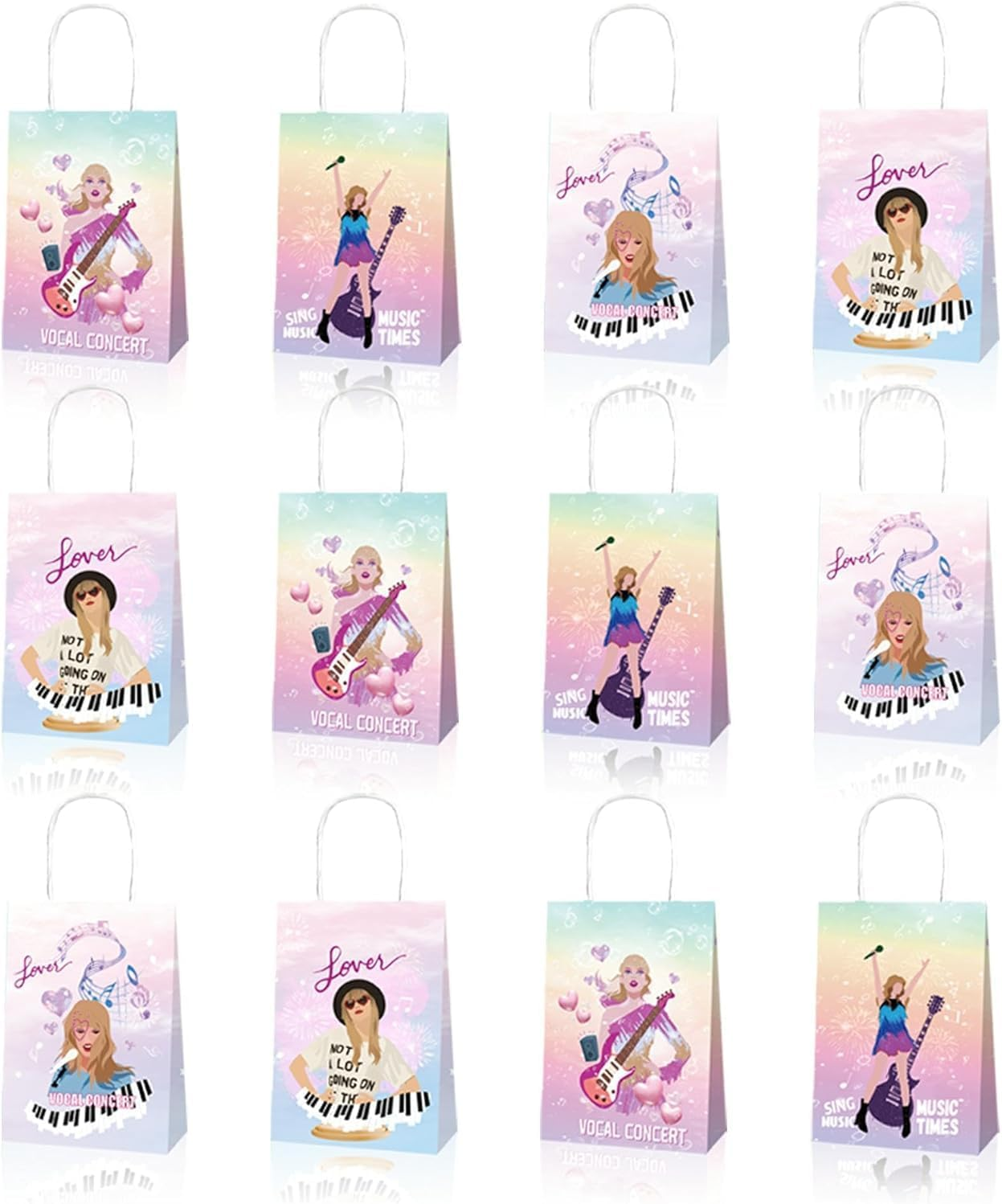 TIAMORK Singer Music Paper Bags Birthday Party Decorations 12 Pcs Goodies Bags,Double Sided Music Style Paper Bags Boys Girls Birthday Party Favors image number 1