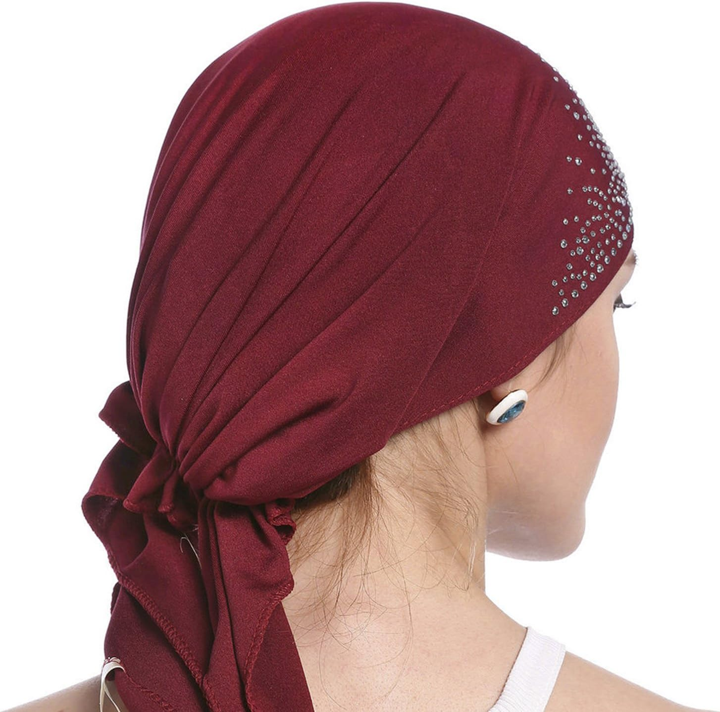 Woman'S Chemo Hat Crystal Pleated Stretchy Turban Cap Beanie Bandana Skull Cap Ethnic Head Wrap Hat Headscarf for Cancer Patients,Alopecia Hair Loss - Black image number 6