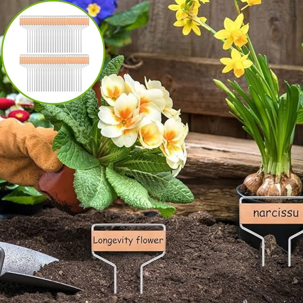 Copper Plant Tags, 10 Cm Garden Markers, 60 Pack with 2 Permanent Pens, Waterproof Metal Labels