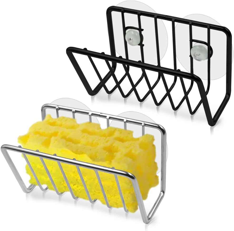 AFUNTA 2 Pack Sponge Holder for Kitchen Sink Stainless Steel Soap Holder Sink Caddy with 4 Suction Cups Kitchen Sink Organizer for Sponge Soap Scrubber image number 5