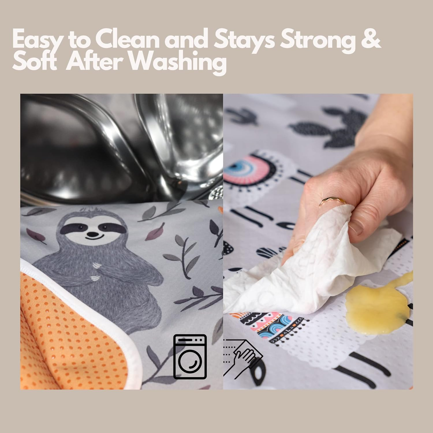 BABYBOET Splat Mat for Baby &ndash; under High Chair Floor Mat Protects Wood, Vinyl and Carpet from Spills &ndash; Waterproof 4 Layer Baby Mat with Anti-Skid Backing Deters Bunching and Sliding (51&rdquo; X 51&rdquo;) - Animals World Map image number 5