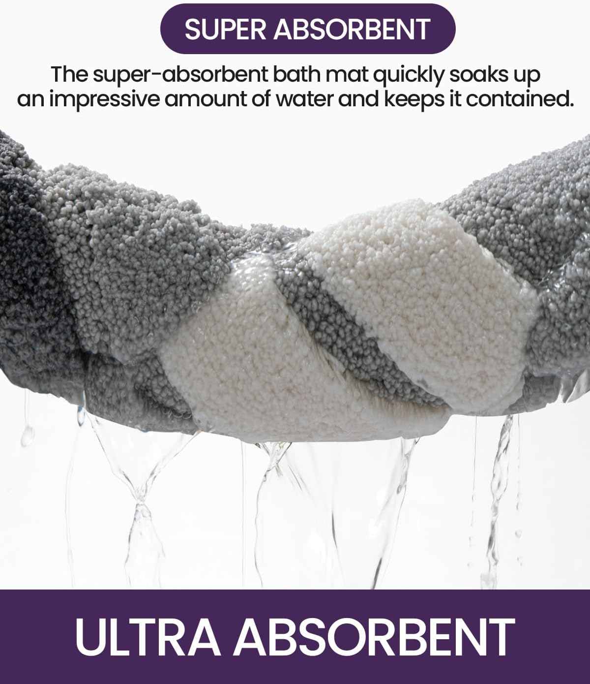 DEXI Bath Mat Bathroom Rug Absorbent Non-Slip Washable Shower Floor Mats Carpet 16"X24", Grey image number 1