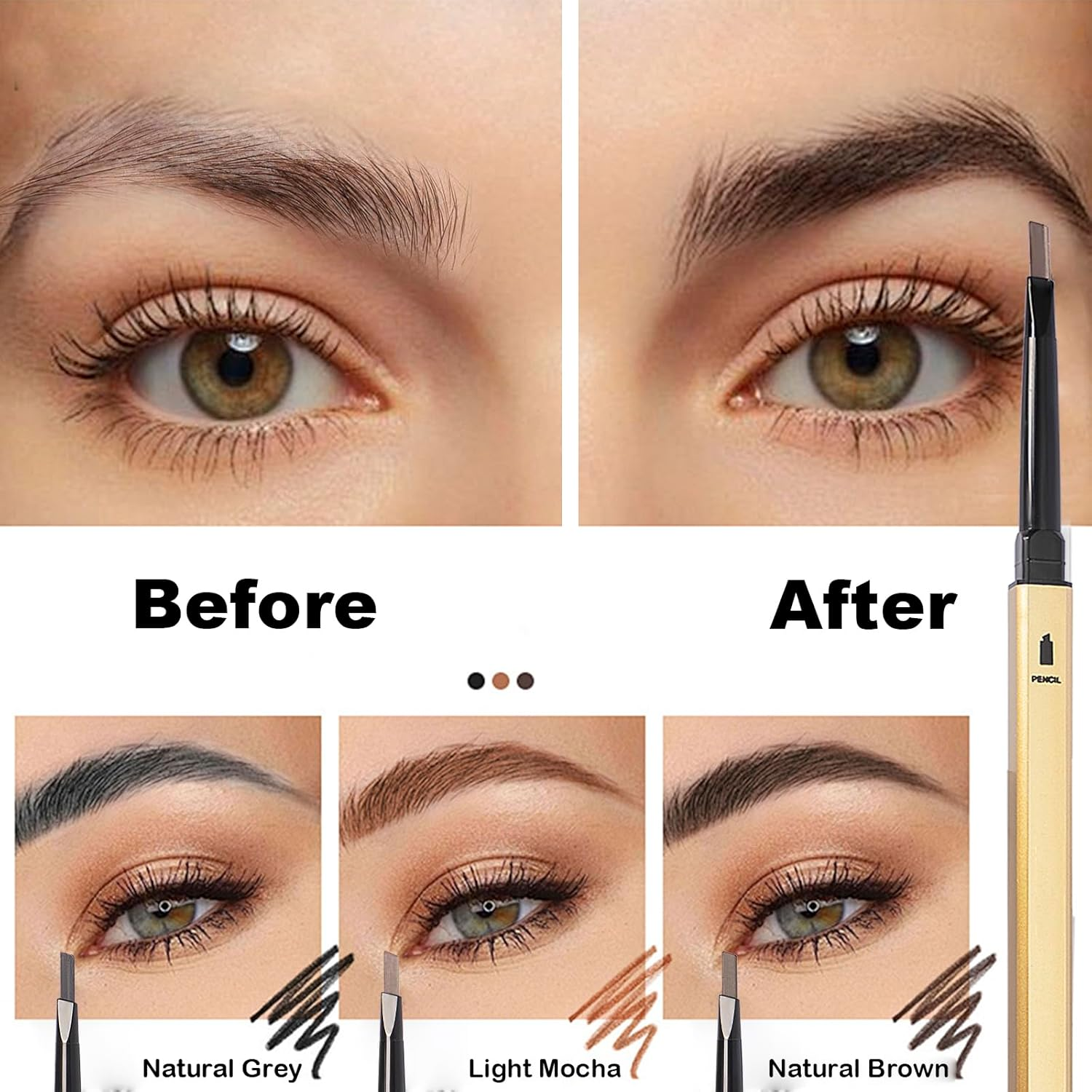 Eyebrown Pencil 3 Set | Gray | Long-Lasting Eyebrow Pencil for Soft Textured Natural Daily Look Eyebrow Makeup | Ultra-Precise Tip, Creamy Formula, Highly Pigmented, Soft Matte Finish, Vegan Formula, Dual-Sided, Fills Brows Makeup image number 1