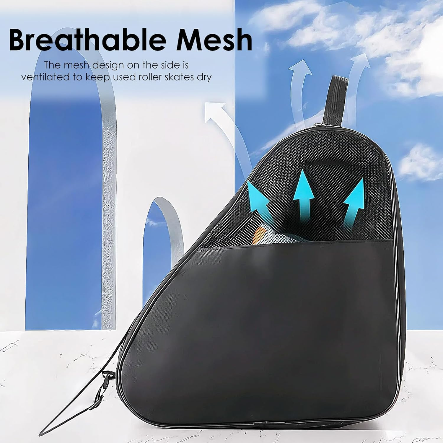 LUWOO Roller Skate Bag, Breathable Roller Skate Bag with Adjustable Shoulder Strap, Oxford Cloth Ice Skate Shoes Carry Bag for Women, Men (Black)