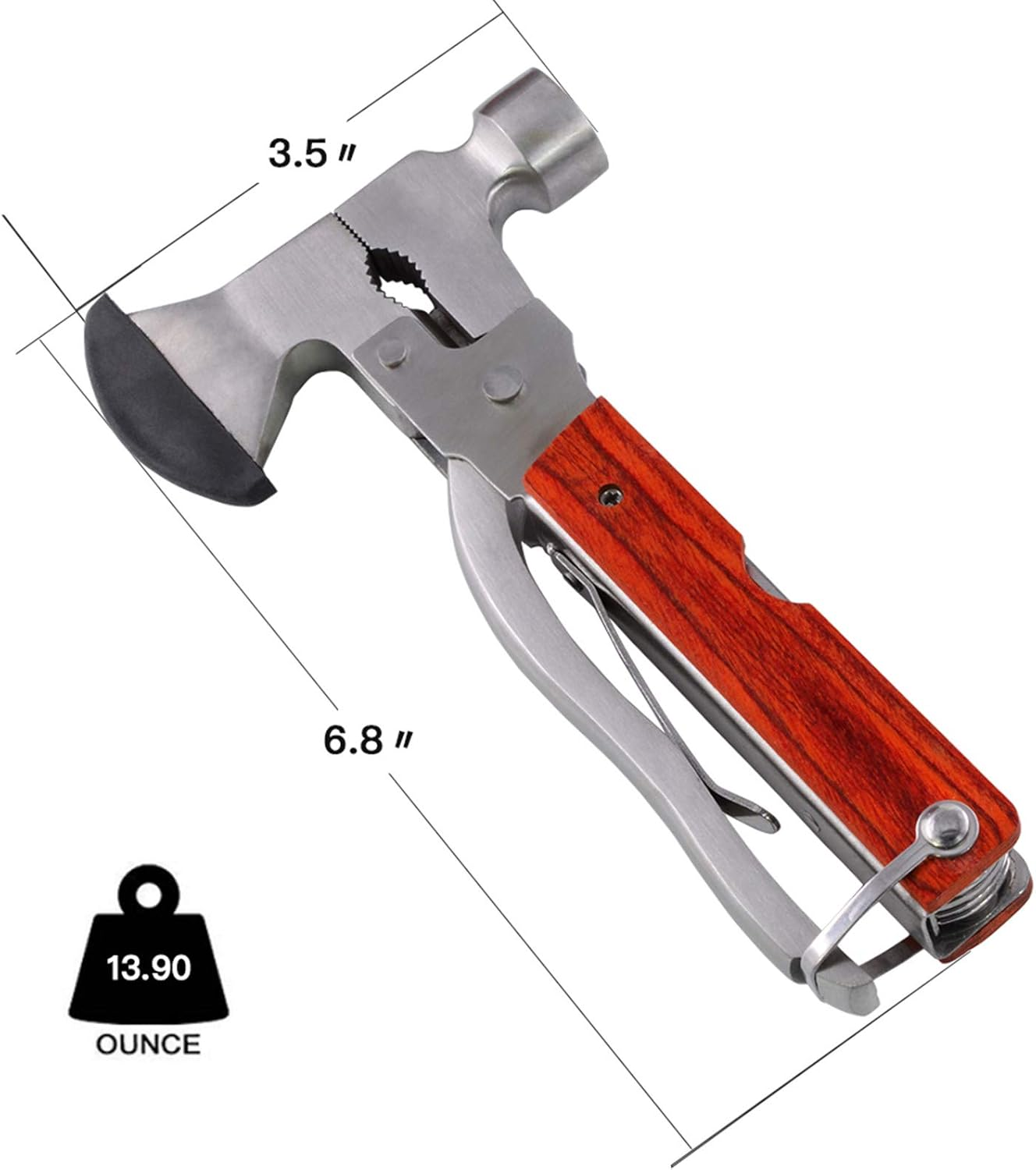 Rose Kuli 7'' Portable Multipurpose Multitool Multifunctional Pocket Mini Tools with Axe Hammer Plier Set Wooden Handle image number 6