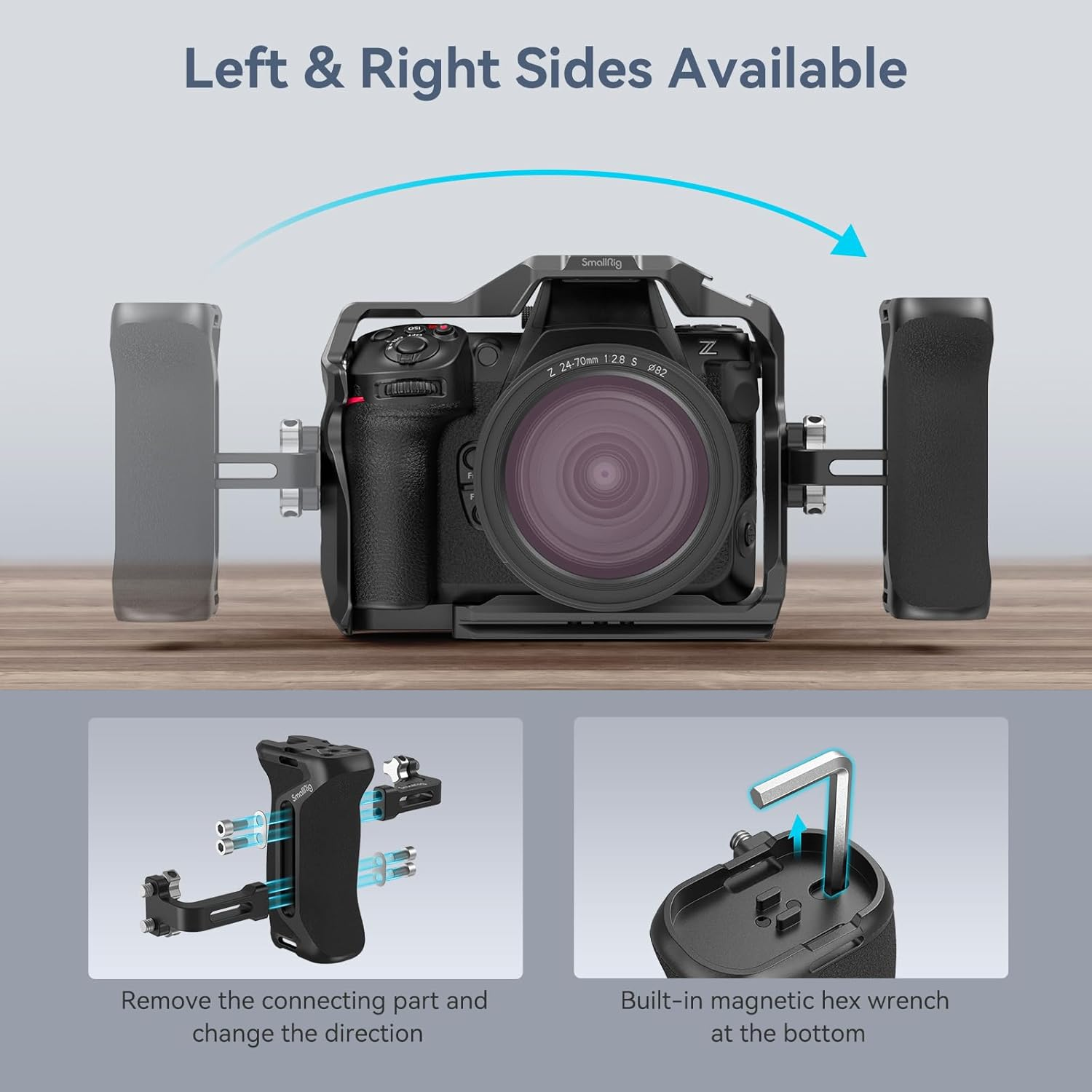 Smallrig Aluminum Side Handle for Camera Cages, Universal Ergonomic Side Handgrip with Bulit-In 1/4"-20 Locating Hole, Strap Hole, Cold Shoe, 36Mm Up/Down Adjustable - 4015 image number 2