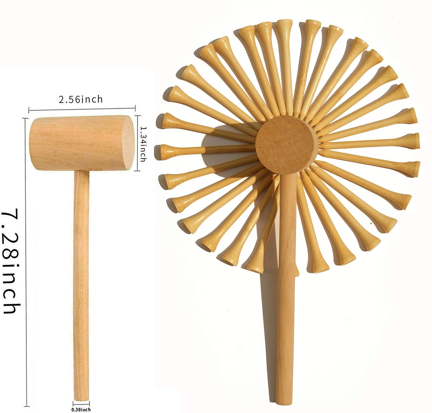 Hammering and Pounding Toys for Kids Include 1 Wood Hammer and 30 Bamboo Nails Improve Fine Motor Skills Friendly Natural Wooden Educational Montessori Toy for Childs DIY Birthday Gift for 4+