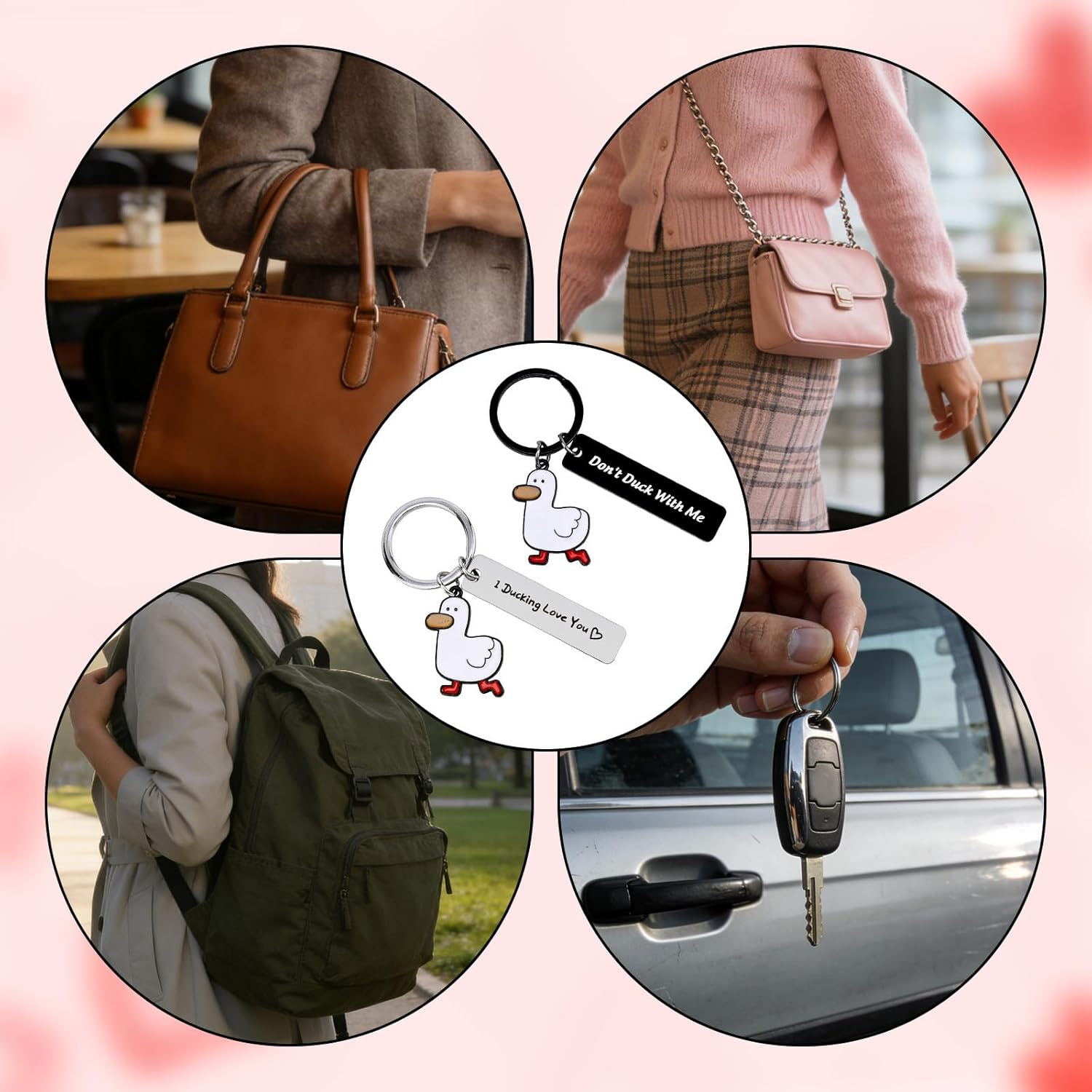 Penitue 2Pcs I Ducking Love You Keychain, Cute Metal Duck Keychain for Couples Boyfriend Girlfriend Christmas Birthday Anniversary image number 3