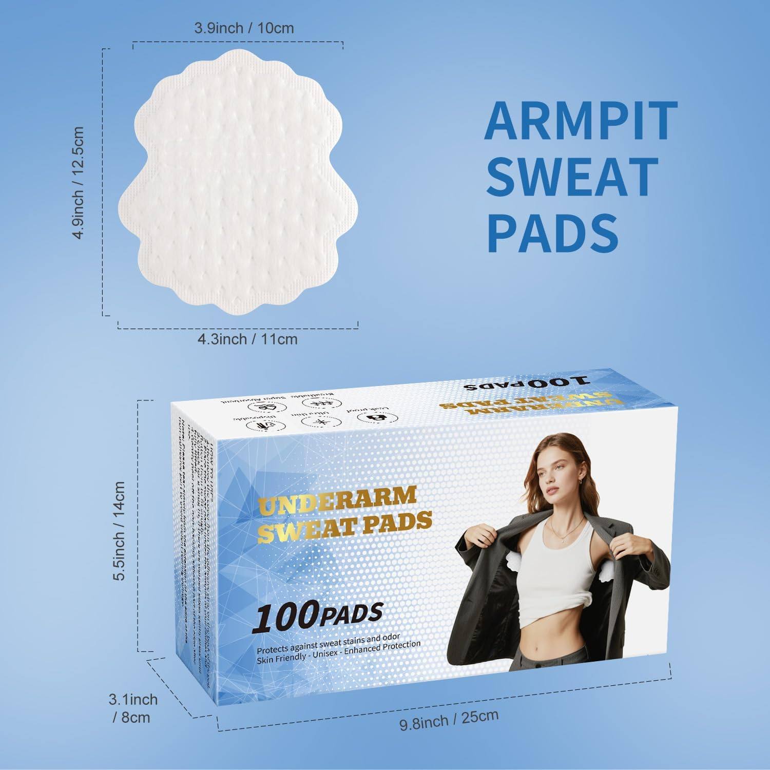 100 Pcs Armpit Sweat Pads, Underarm Sweat Pads for Men and Ladies Hyperhidrosis, Sweat Free Armpit Protection for Outdoor Work Meeting image number 5