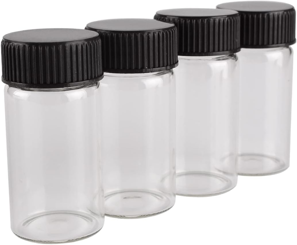 24 Pieces 25Ml Transparent Glass Bottles with Black Plastic Screw Cap Tiny Jar Vials Art DIY Craft Gift image number 6