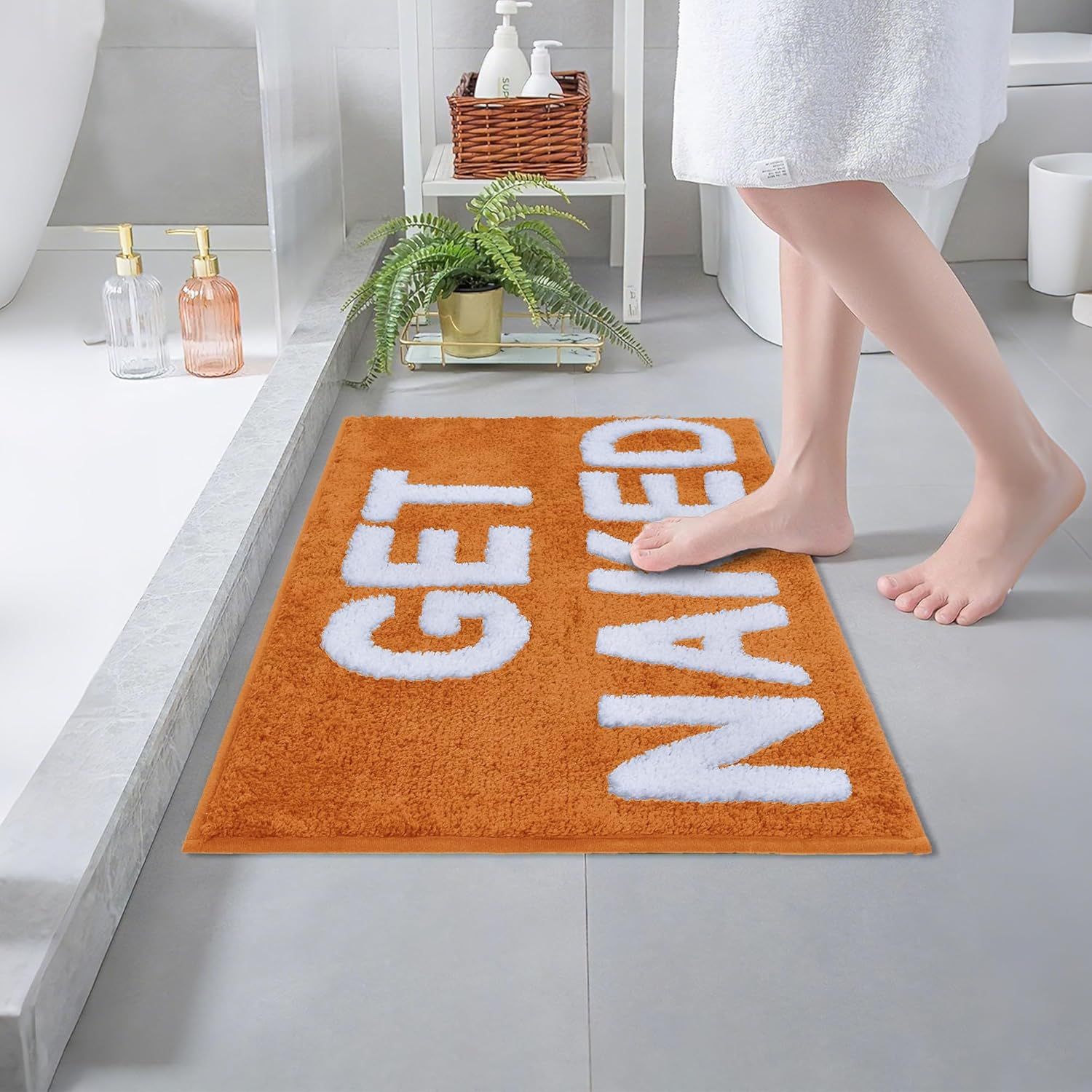 Zeeinx Get Naked Bath Mat Cute Bathroom Rugs Non Slip Microfiber Bath Rugs Funny Autumnbathroom Decor Machine Washable Orange Bath Mat for Tub and Shower,20&rdquo;X32&rdquo; image number 6