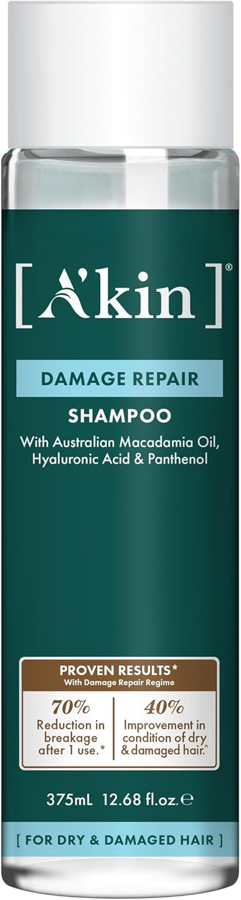 A'Kin Damage Repair Shampoo 375Ml Strengthen & Restore, Vegan, Sulfate-Free, Paraben-Free, Cruelty-Free, Australian Made