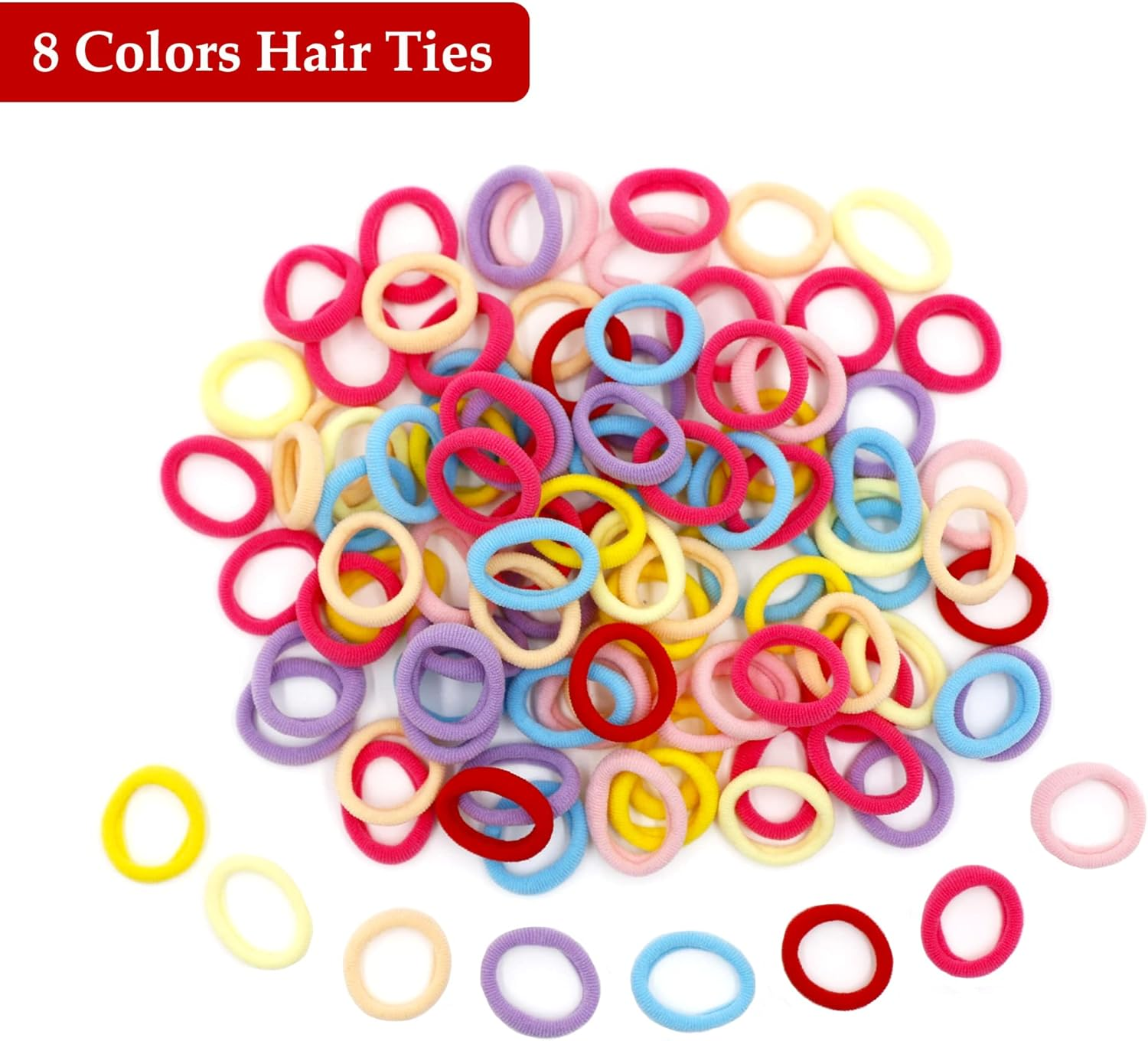 Pack of 100 Small Hair Bobbles for Women, Elastic Hair Bobbles, Ponytail, Colourful, Mini Hair Band for Baby, Toddler, Girls - Spring+Rainbow image number 7
