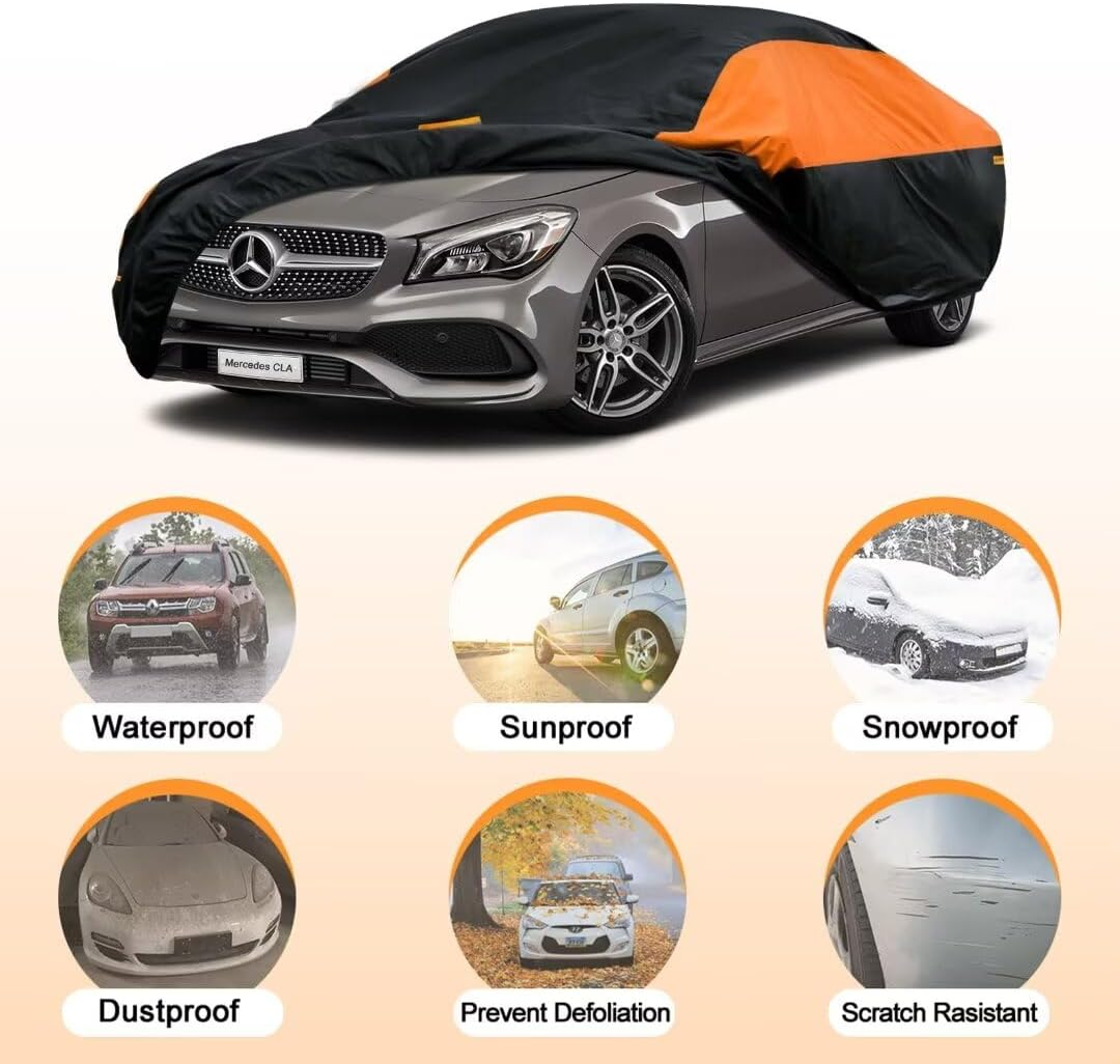 Car Cover Waterproof Breathable Large, Full Car Cover Rain Dust Sun UV Protection Universal Fit Audi A3, Honda Civic, Bmw 2 Series, Mercedes CLA, Skoda Octavia Etc. Fit Saloon (450 to 470Cm) image number 4
