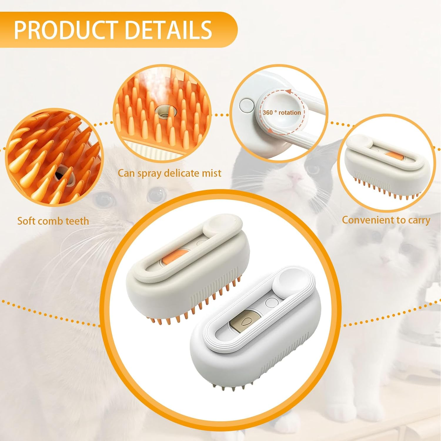 Pack of 2 Cat Brushes with Steam, 3-In-1 Steam Brush Cat, Steam Cat Cleaning Brush, Multifunctional Dog Steam Brush, Self Cleaning Steamy Cat Brush, for Cats and Dogs for Hair Removal