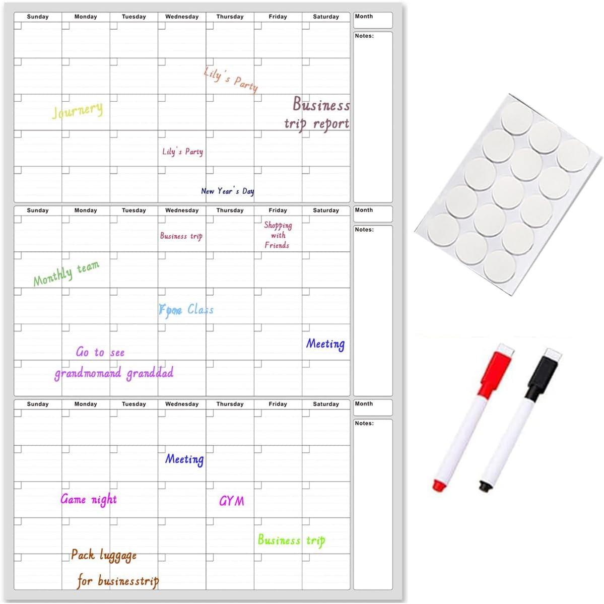 Haakhui Undated 3 Month Dry Erase Wall Calendar Large Monthly Planner with Notes Section, 48" X 32",Waterproof and Stain-Resistant,Good for Home, Office, Classroom, Blank Reusable Calendar Planner image number 4