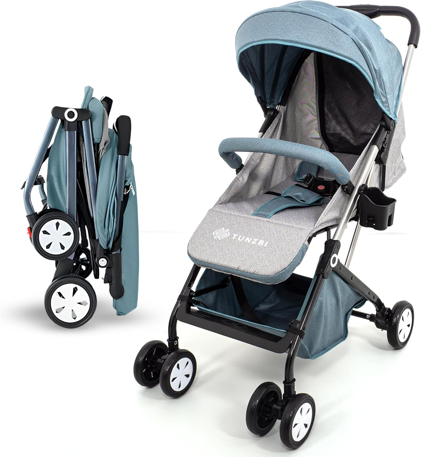 Travel Stroller, Ultra Lightweight One-Hand Compact Foldable Baby Travel Pram & Stroller with Adjustable Built in Carry Strap and Cup Holder, Easy Carry with Adjustable Suitcase Handle (Green) image number 4