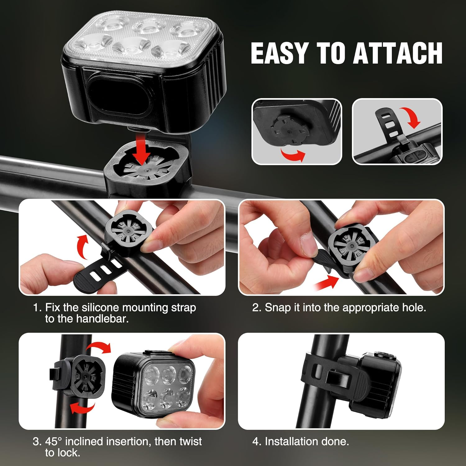 WORKPRO Bike Lights 2 Pack Set, Rechargeable Bicycle Light Set Ultra Bright, IP65 Waterproof Bike Lights for Night Riding, 1200Mah Bike Headlight and Tail Light Reflectors image number 3