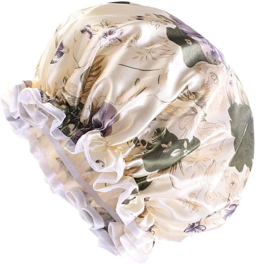 COMVIP Women Waterproof Elastic Band Bathing Cap Sleep Stain Bonnet H: Beige image number 6