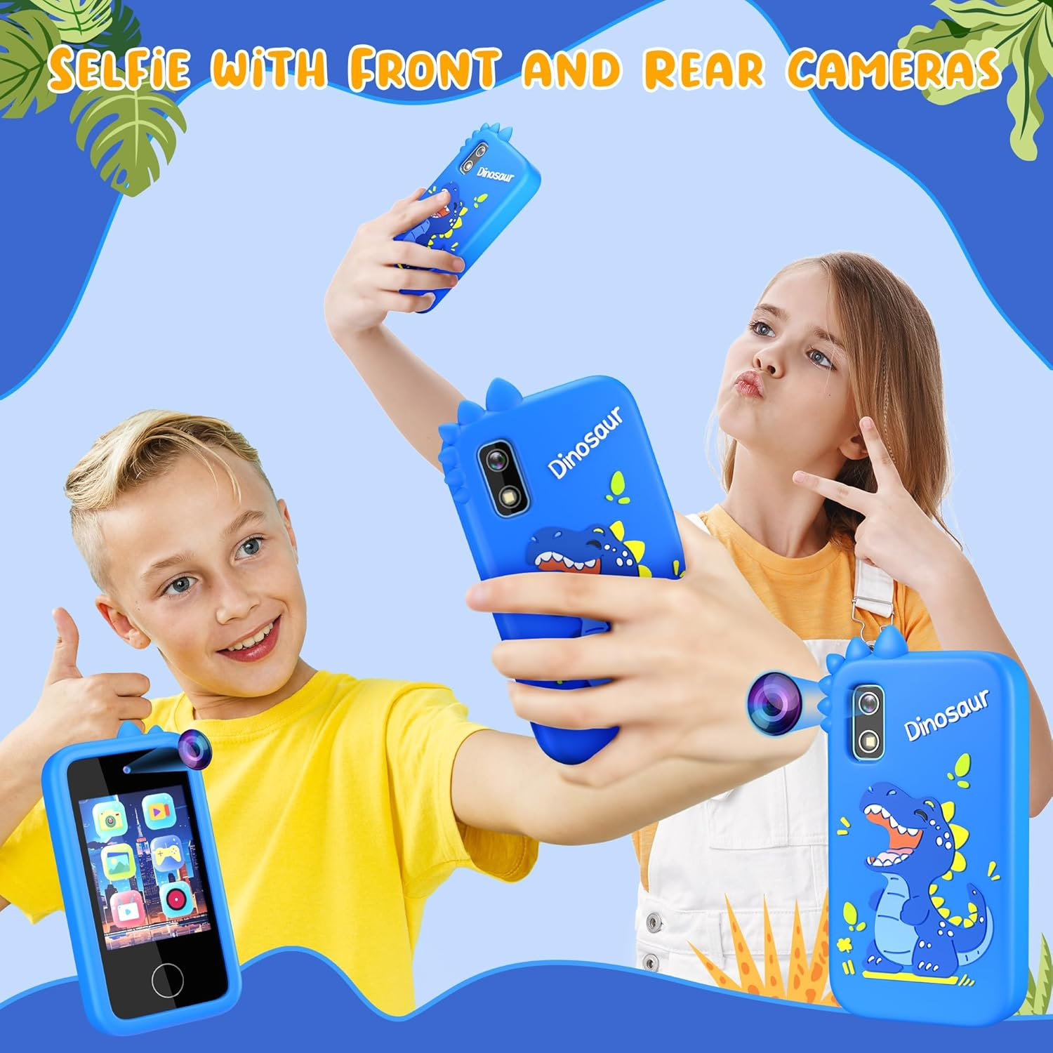 Kids Phone with Camera for Boys with Touchscreen, 32G Card Christmas Birthday Gifts for Age 3-8 Kids Dual Camera, Music Player (Blue Dinosaur) image number 5