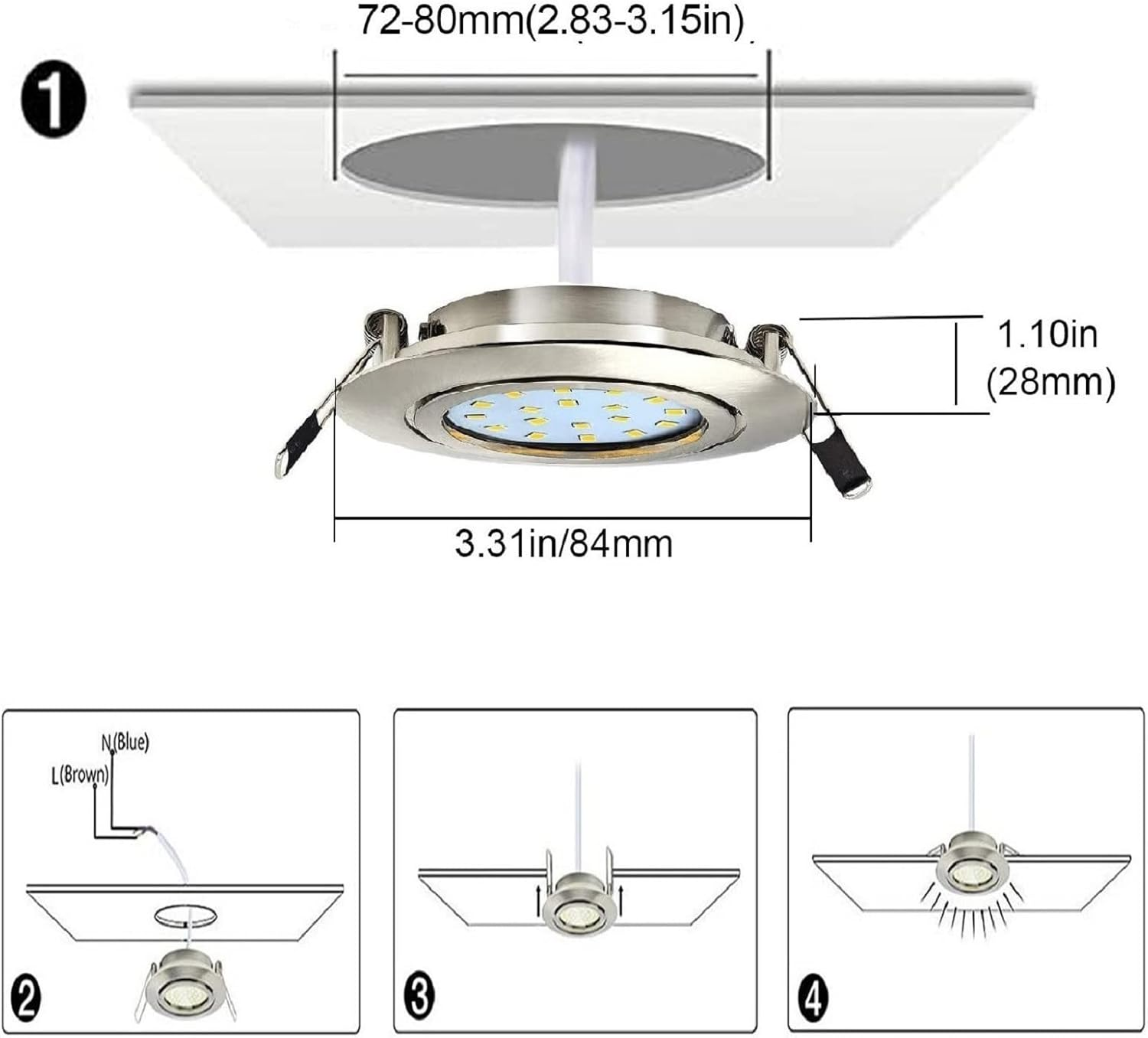 Allesgute 4X LED Downlights Ultra Slim Recessed Ceiling Lights Brushed Chrome Spotlights Tilt LED down Lights 5W 240V Cool White 6000K