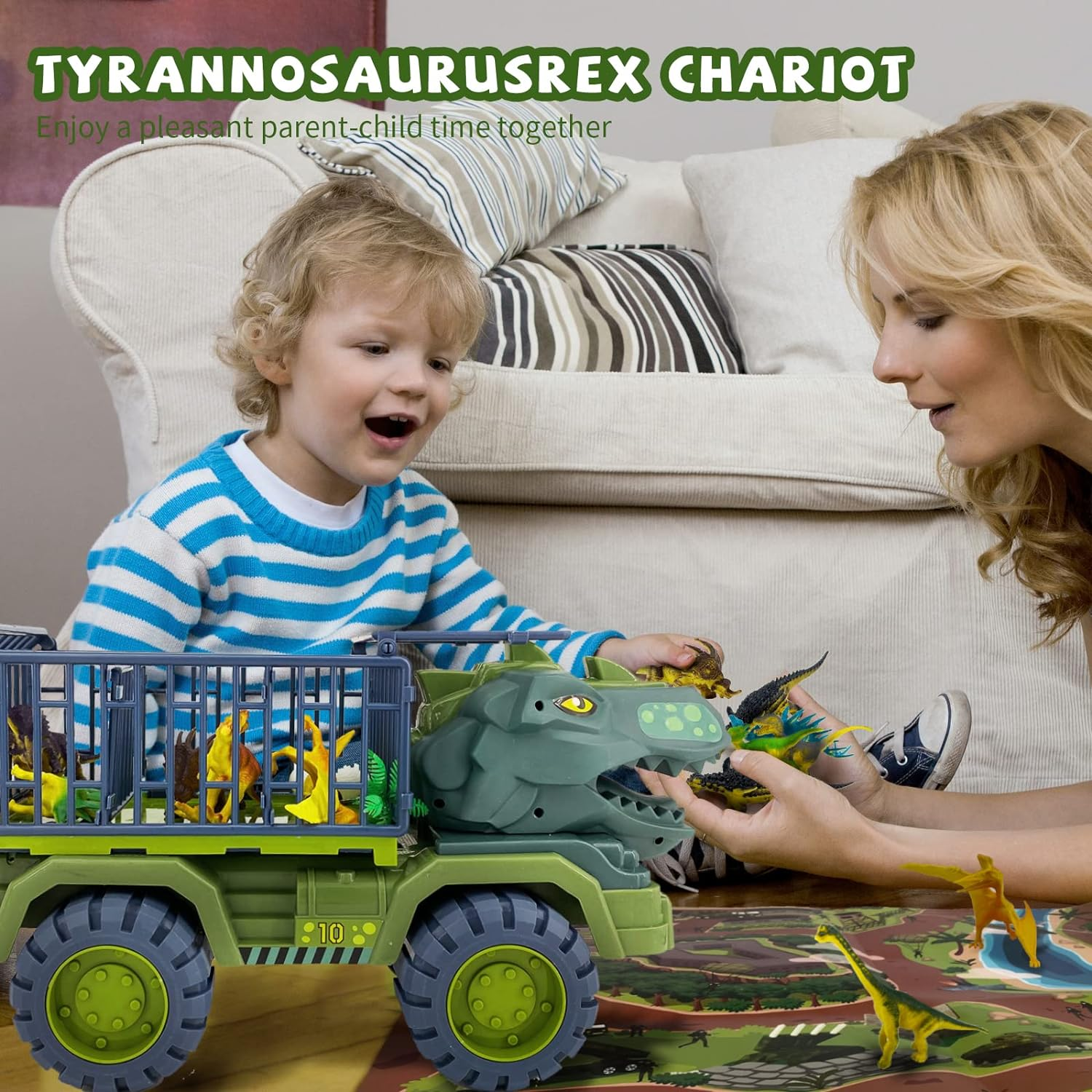 Dinosaur Truck Toy for Kids 3-7, Vehicle Carrier Car Toys with Dino Figures & Play Mat, Fun Toy Set Gifted for Boys and Girls, Exciting Adventures Await! image number 1
