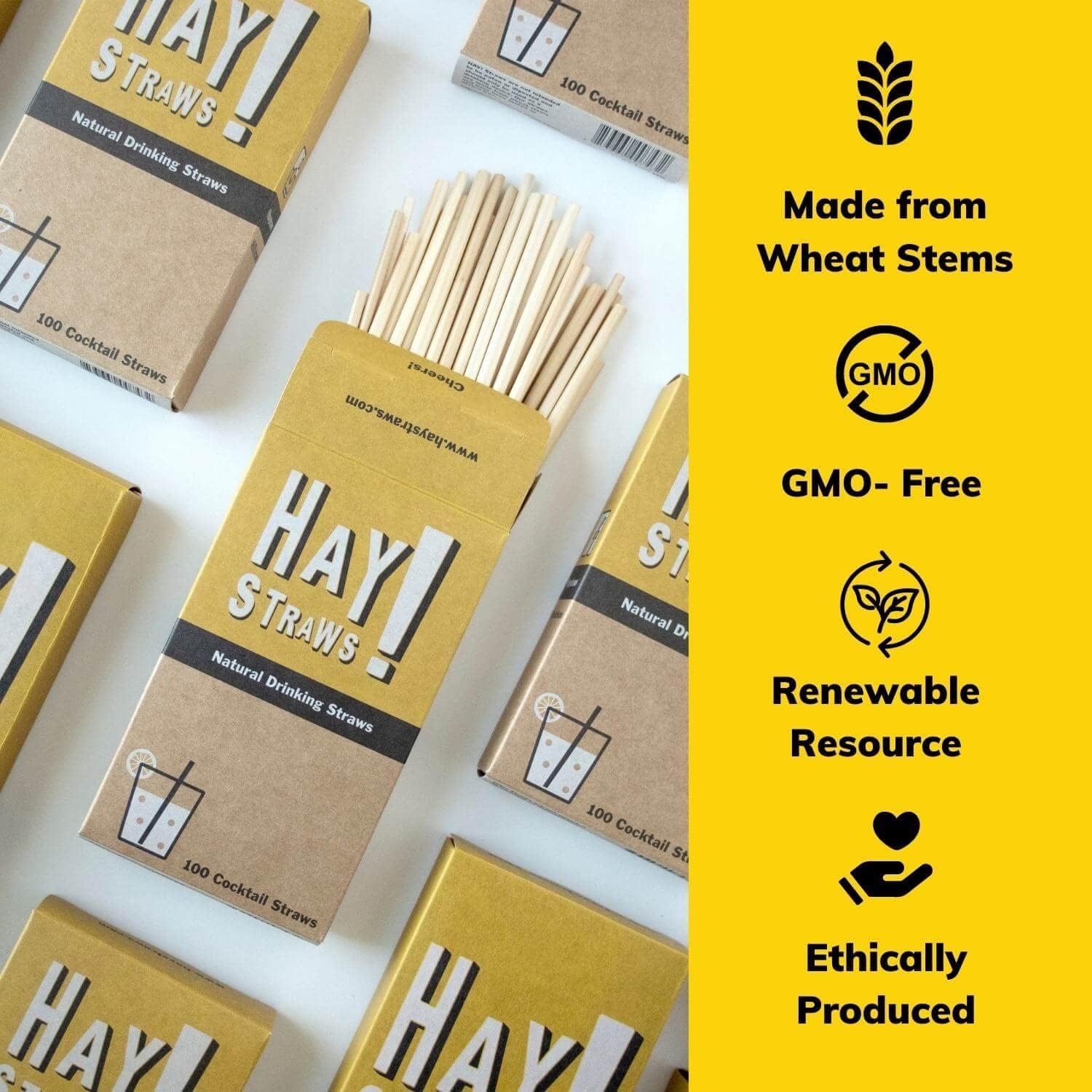 HAY! Straws Cocktail Straw | 100Ct | 5" | 100% Biodegradable, 100% Plant-Based, Never Soggy, Gluten-Free | Sustainable Alternative to Plastic & Bioplastic Straws image number 2