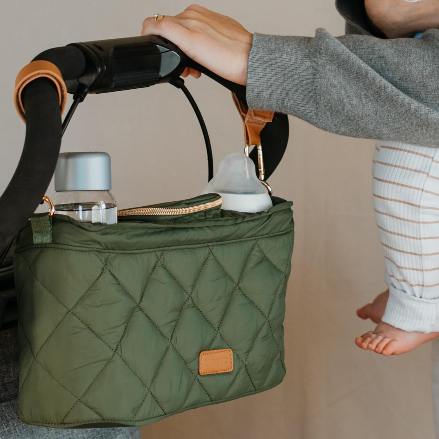 ZICOTO Beautiful Stroller Organizer Bag - Easy to Install Stroller Caddy Incl. Cup Holder Attachment - Perfectly Sized Accessories for Any Stroller