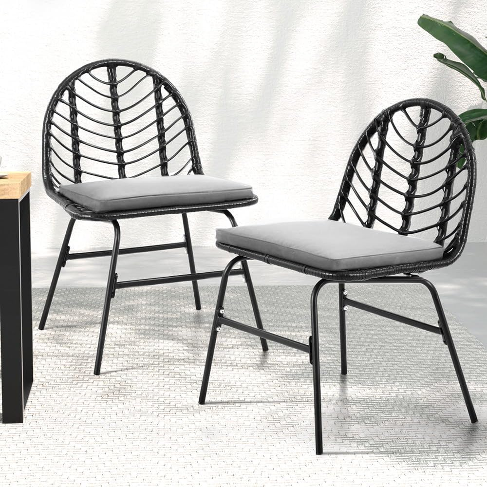 Gardeon 2X Outdoor Chairs Dining Chair Lounge Wicker Patio Furniture Black image number 5
