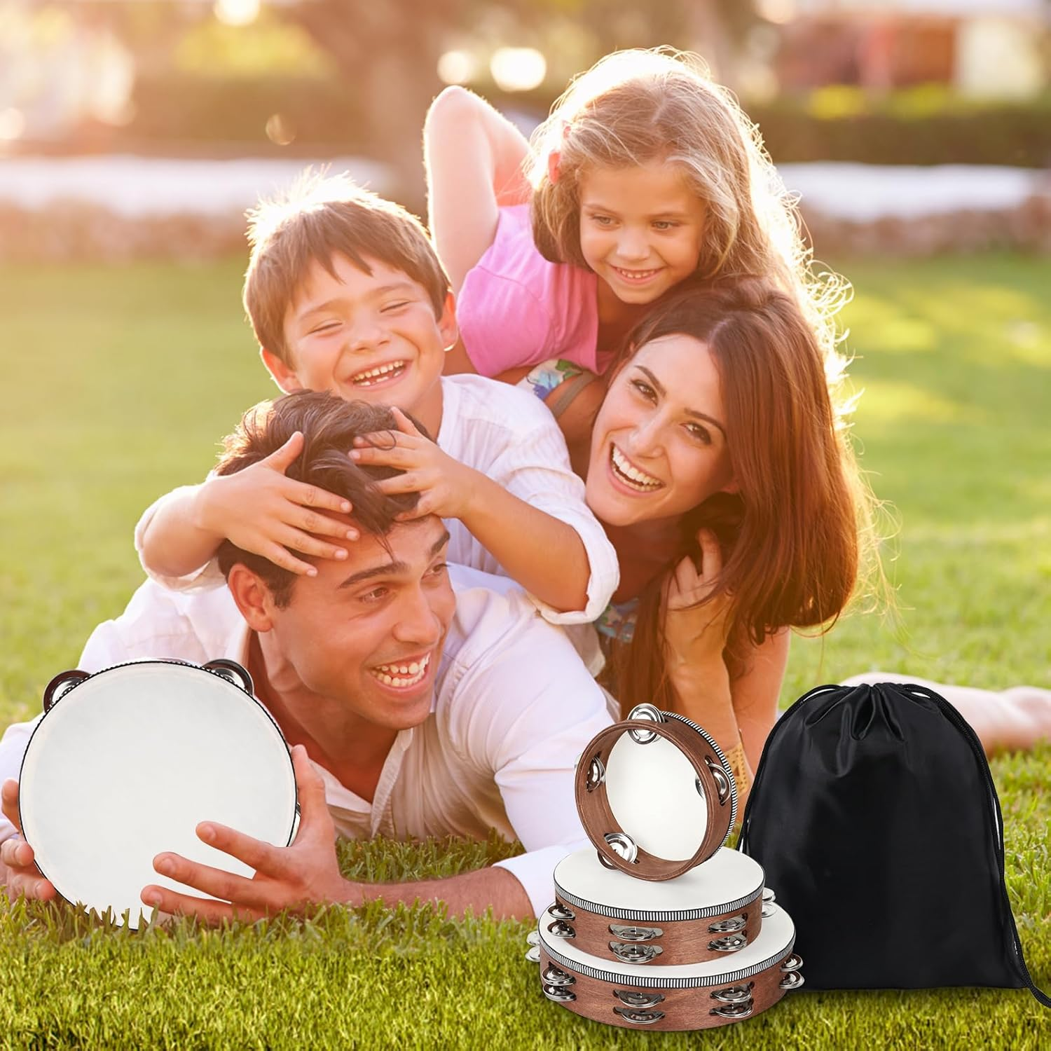 Wooden Hand Held Percussion Tambourine with Storage Bag - 6+8+10 Inches, Ideal for Church, Wedding, Party, Dance, Photo Shoot image number 3