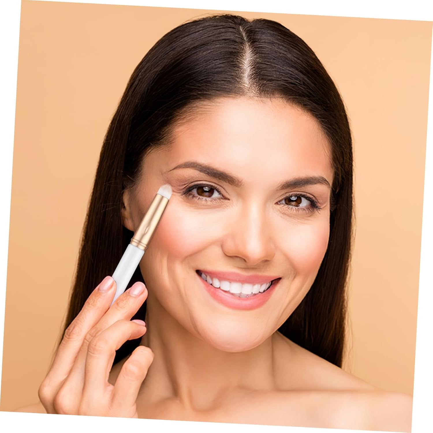 COMPUKAS Concealer Brush with Lid 3Pcs Mini Short Handle Precision Lip under Eye Makeup Tool for Blending Application Travel Friendly image number 2