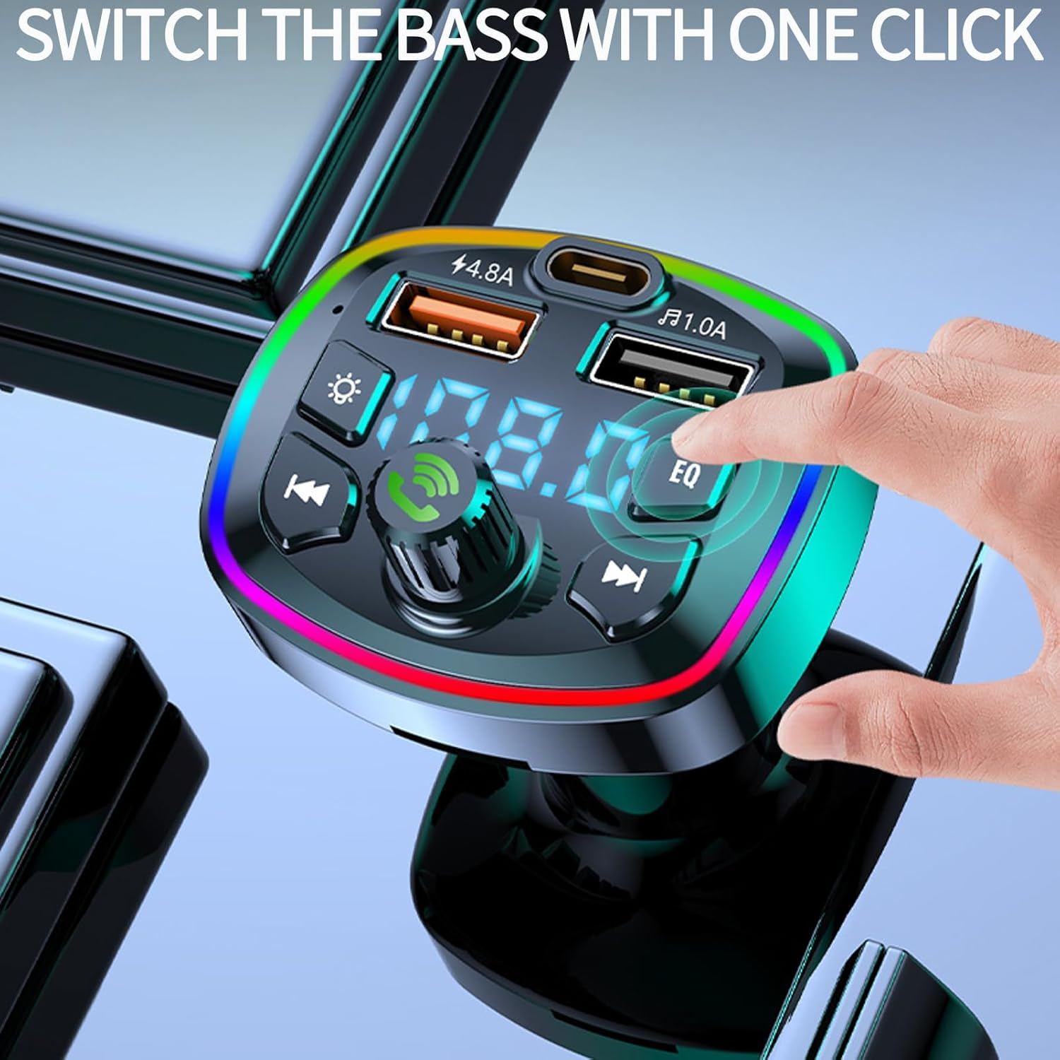 Bluetooth FM Transmitter Car Adapter Dual USB Quick Charge, Hands-Free Calling, Supports TF Card & USB Drive MP3 Playback for Cars image number 4