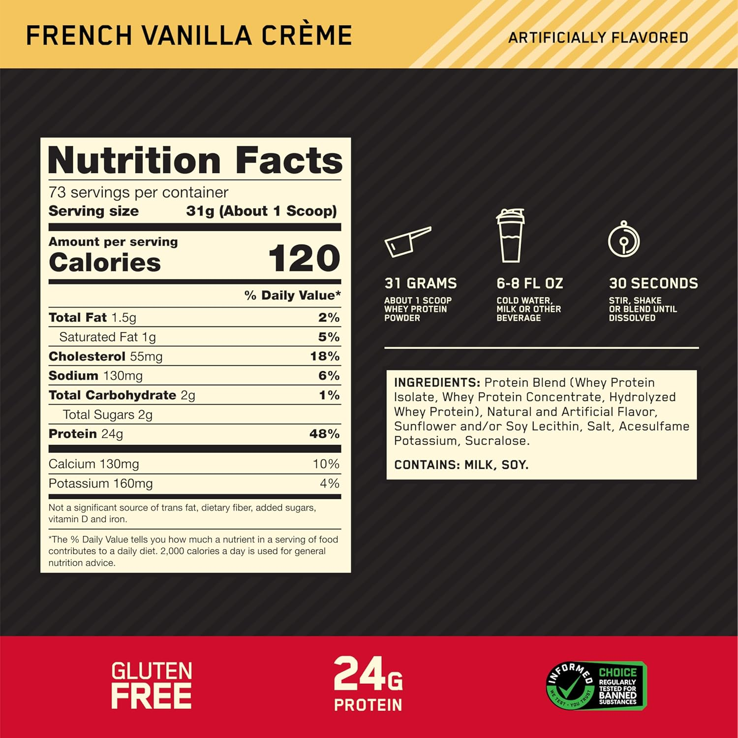 Optimum Nutrition Gold Standard 100% Whey Protein Powder, French Vanilla Creme, 2.27 Kilograms image number 1