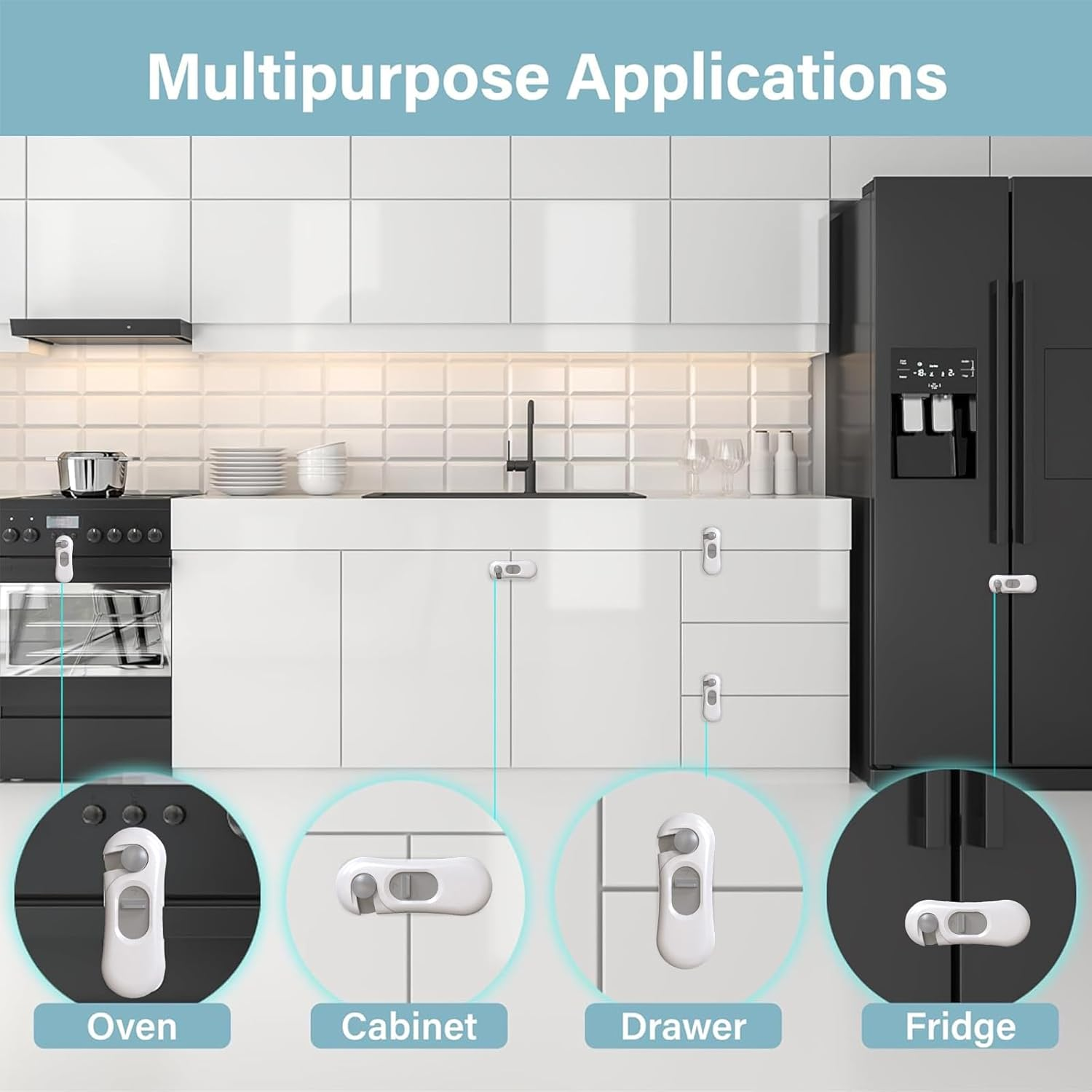 5-Pack Child Safety Cabinet Locks, Durable Baby Proof Fridge Locks with Easy-Grip, No-Tool Installation for Cupboards & Drawers image number 4