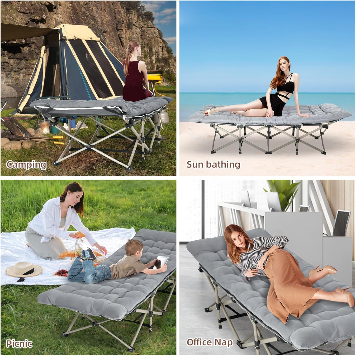 CHENDY Folding Camping Cots for Adults - Most Comfortable, Double Layer Oxford Sturdy Folding Sleeping Cots - Portable with Carry Bag (10 Feet Supports) image number 3