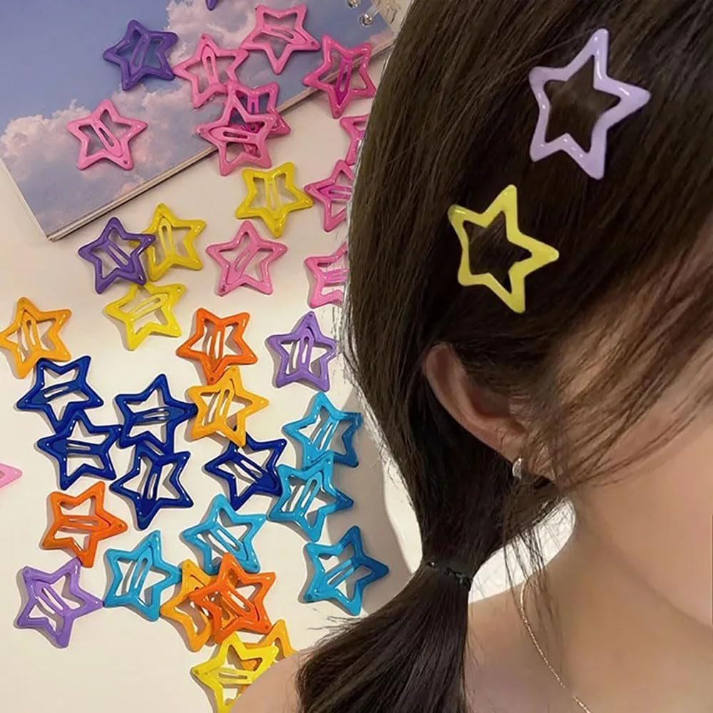 Pack of 40 Star Hair Clips, Colourful Stars Hair Clips, Women'S Small Pentagram Hair Clips, Adorable Cute Metal Five-Pointed Star Hair Clip for Women, Baby Hair Clips, Hair Accessories image number 2