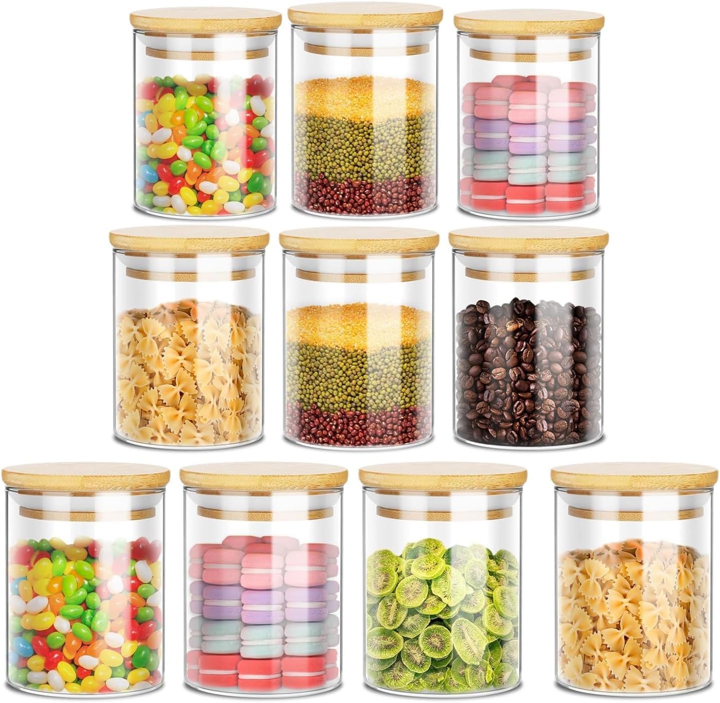 Homodoskey Glass Storage Jars 10 Pack -250ML Clear Glass Food Storage Containers with Airtight Bamboo Lid Stackable Kitchen Canisters for Candy, Cookie,Rice, Sugar, Flour, Nuts and Spice Jars image number 1