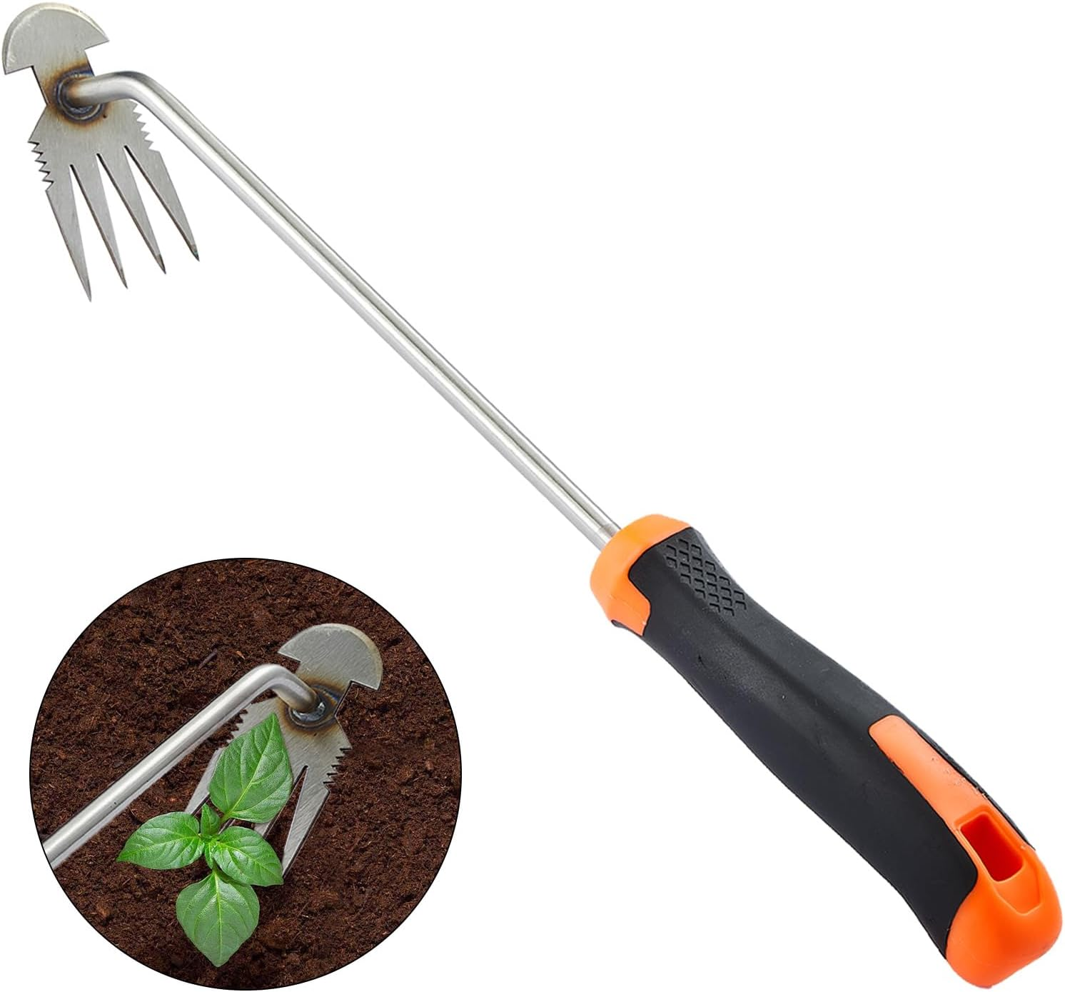 Weed Puller Tool, Rubber Handle Garden Manual Weeder Tool, Portable Stainless Steel Weeding Tools, for Hand Weeder Puller for Vegetable Gardening Backyard Farm Planting & Uprooting Weeding Tool image number 2