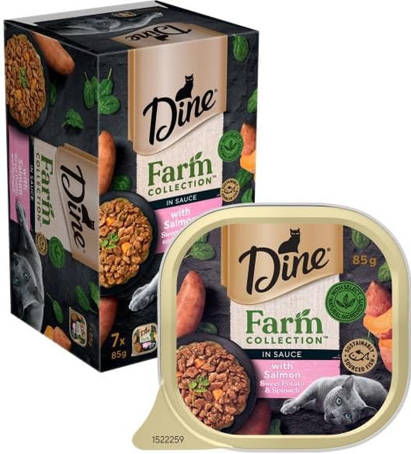 Dine Farm Collection Wet Cat Food Salmon, Sweet Potato, Spinach in Sauce 85G Tray, 42 Pack image number 3