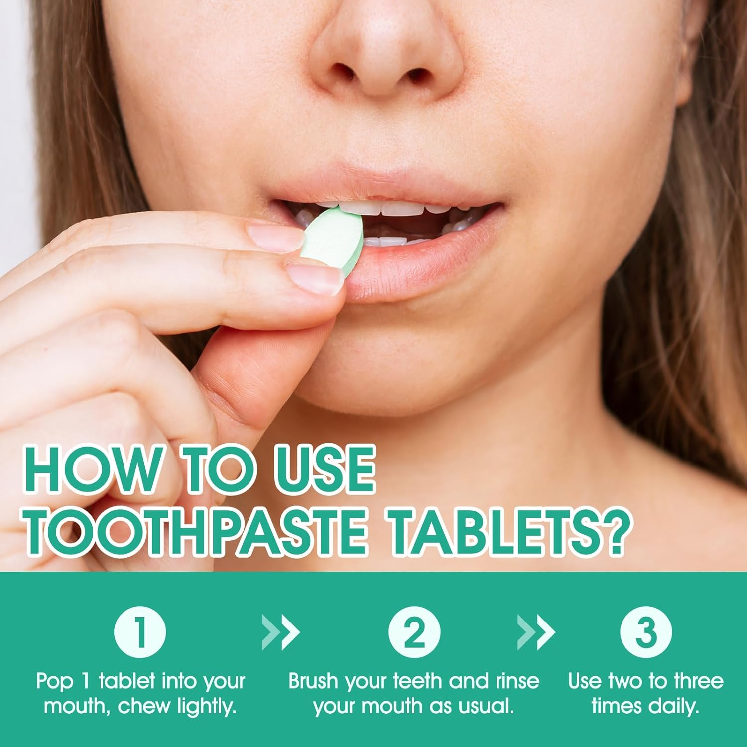 Toothpaste Tablets 150 Counts, Sensitive Bites with Nano Hydroxyapatite, Travel Mouthwash Tablets Help Strengthen & Protect Enamel, Chewable Tablet (Peppermint) image number 1