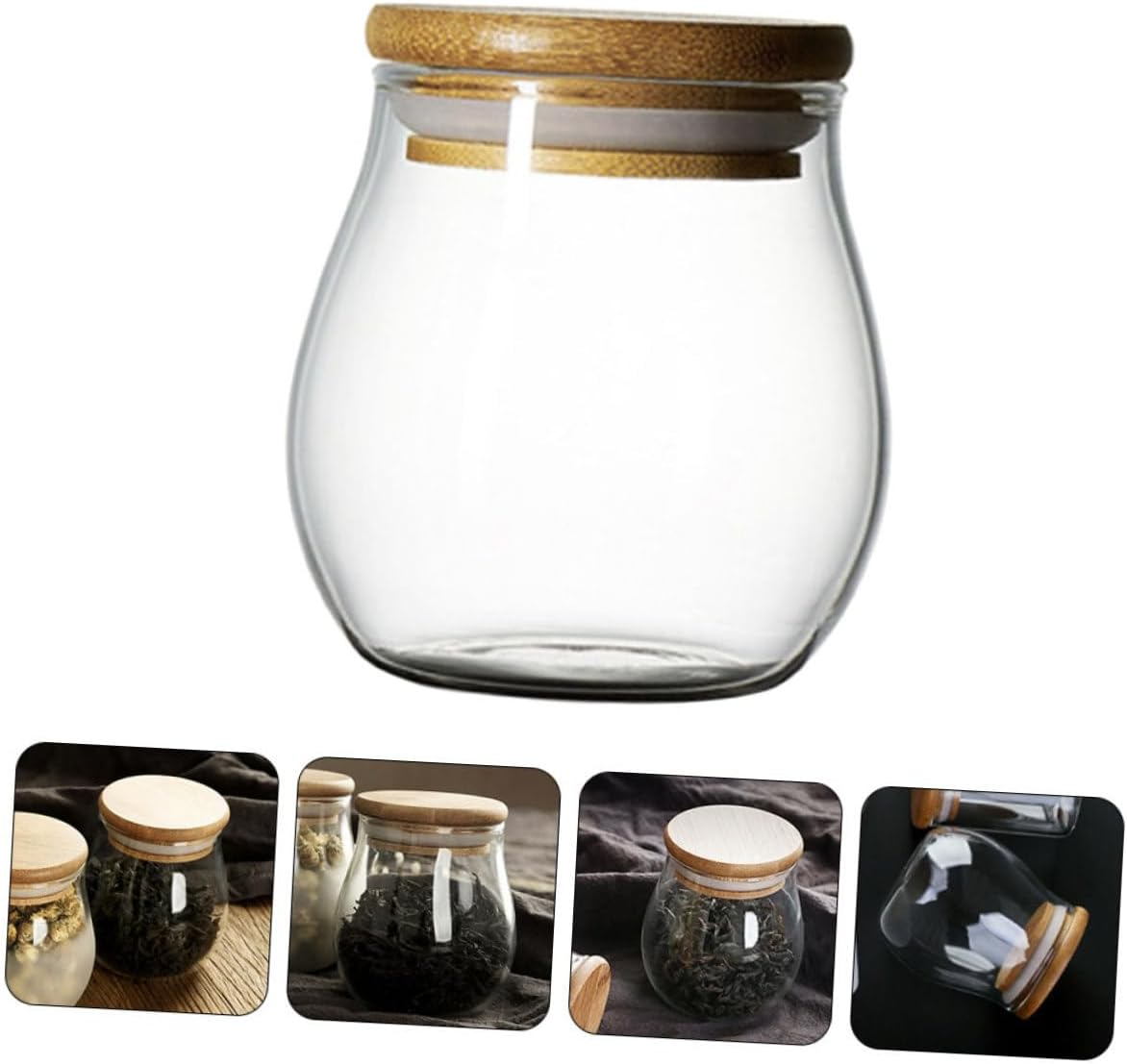 RORPOIR Tea Canister Tea Storage Jar Glass Food Storage Container for Home Office Kitchen Travel Use image number 1
