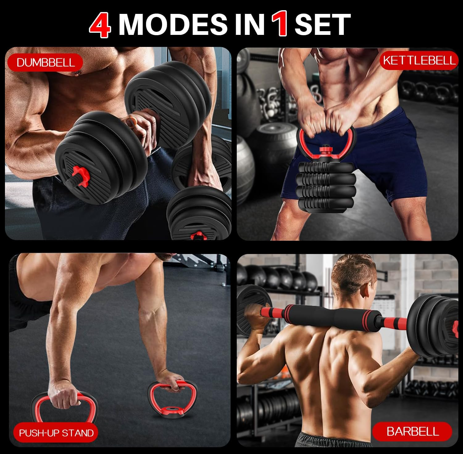 Yildue Adjustable Dumbbells Set,Free Weights Set 15KG/20KG/30KG with Connector,4 in 1 Dumbbells Sets Used as Barbell/Kettle Bells/Push up Stand (15Kg Barbell+Kettlebell Sets) image number 2