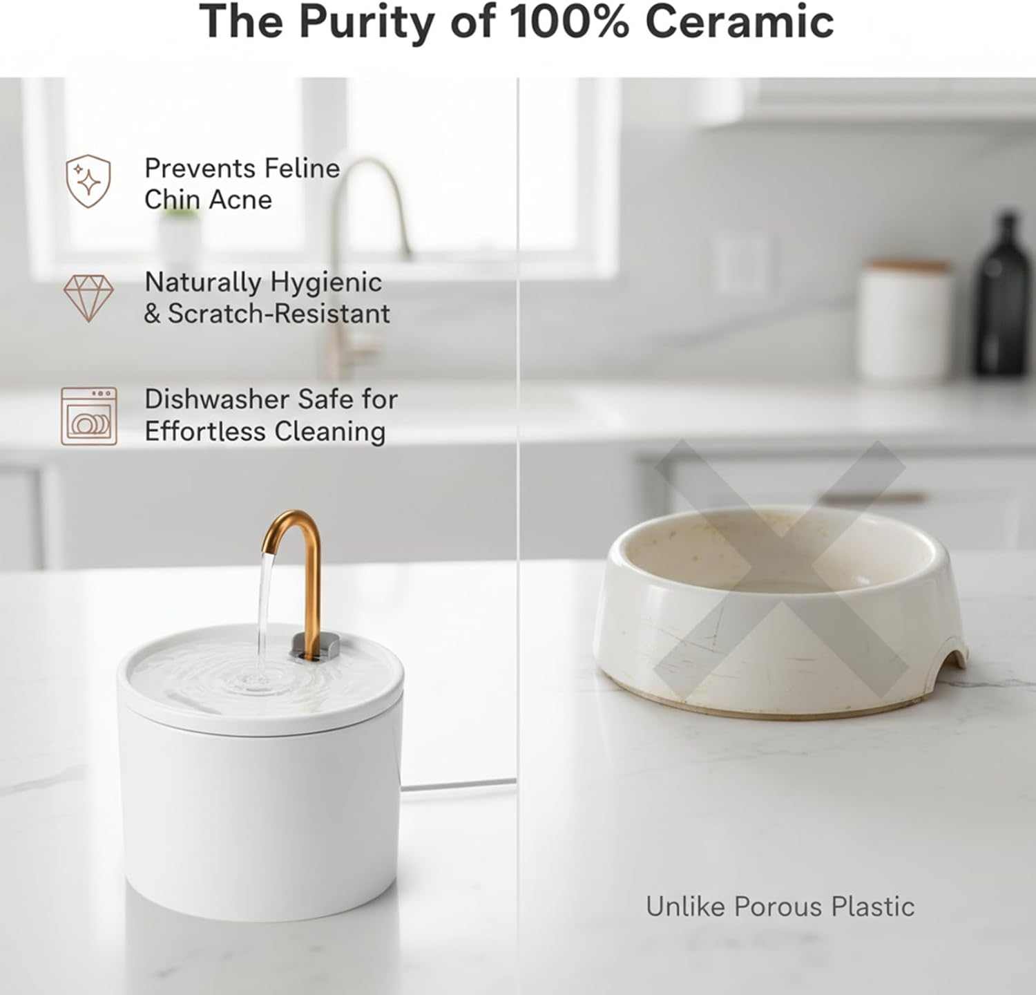 100% Ceramic Cat Water Fountain, 1.2L Ultra-Quiet (20Db) Pet Water Fountain for Cats and Small Dogs, Automatic Drinking Fountain with 4 Filters, Easy to Clean, Encourages Hydration, White 4 image number 4