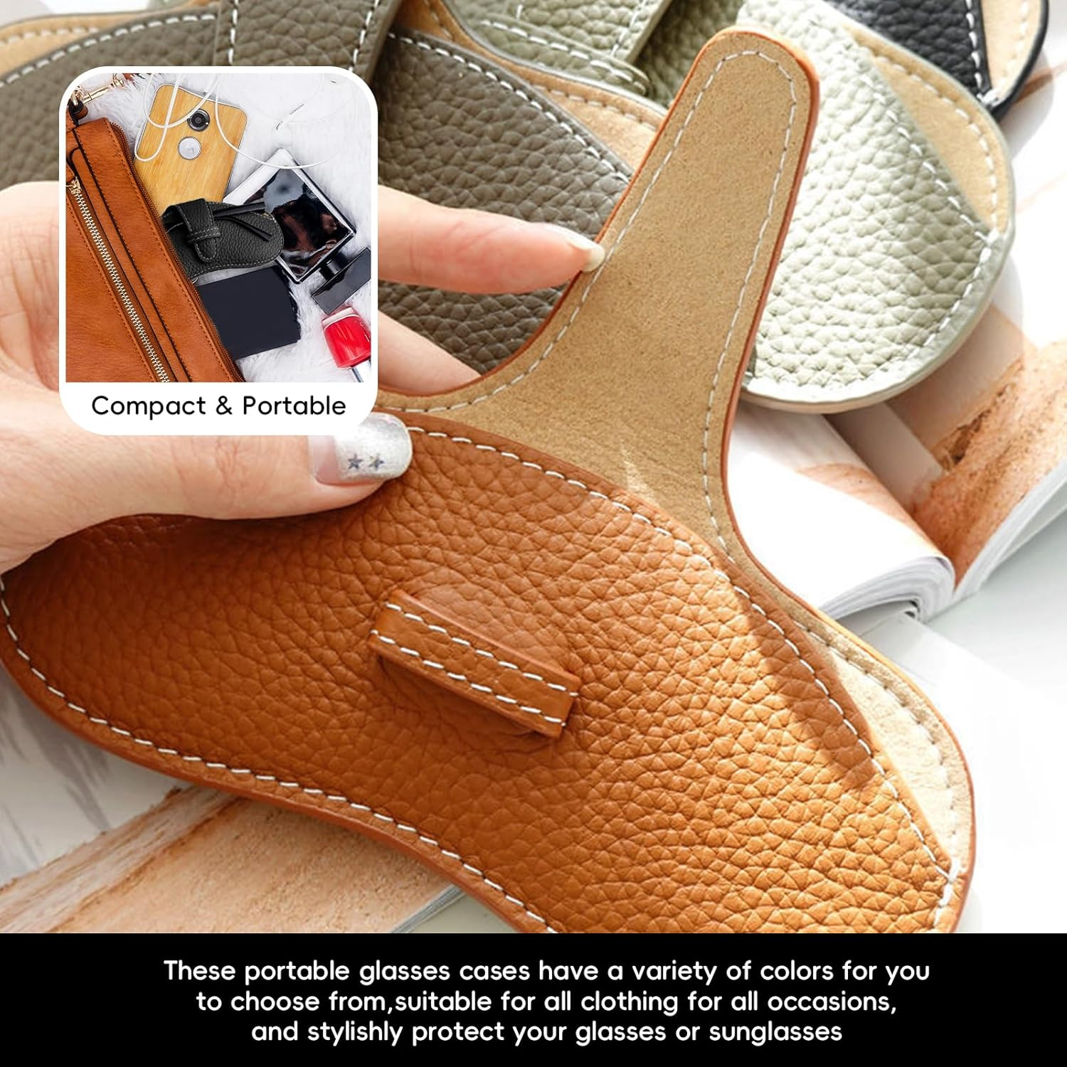 Xlihdzum 1 PCS Portable Soft Genuine Leather Glasses Case, Slim Travel Sunglasses Pouch,Glasses Case for Most Glasses - Durable Soft Sunglasses Case for Men Women image number 4