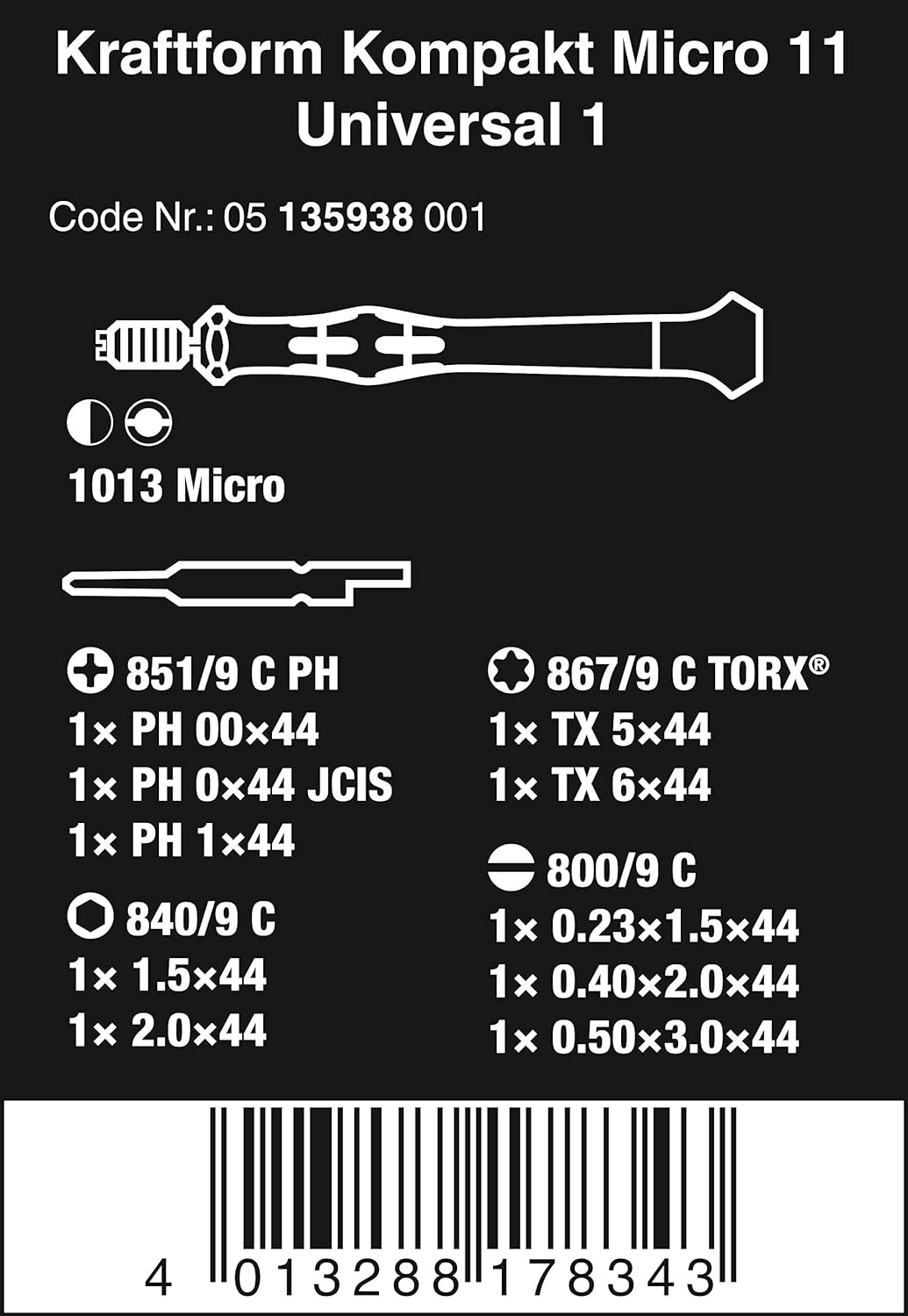 Wera 5135938001 Kraft Form Kompakt Micro 11 Universal 1 Nut Drivers, 11 Pieces image number 2