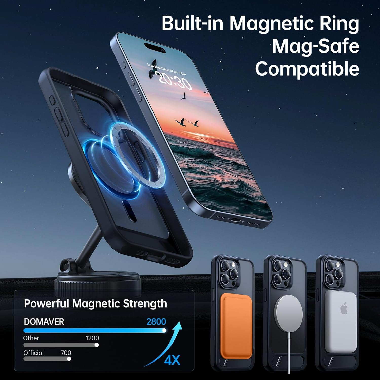 DOMAVER for Iphone 15 Pro Max Case Compatible with Mag Safe, Military-Grade Protection with Built-In Kickstand, Slim Translucent Matte Back Protective Phone Cover for Iphone 15 Pro Max 6.7", Black image number 4