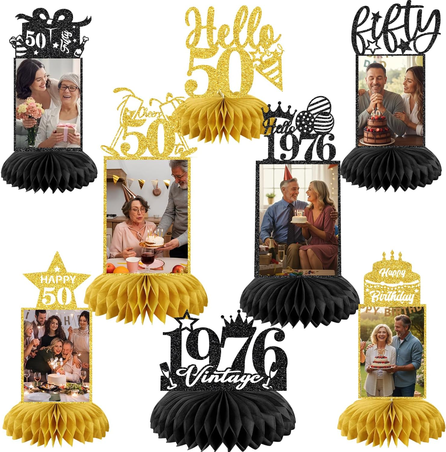 9 Pcs 50Th Birthday Decoration for Women Happy 50Th Birthday Table Honeycomb Decorations Rose Gold Pink Centerpieces Tables Toppers 1975 Decor Cheers to 50 Years Old Birthday Party Favors