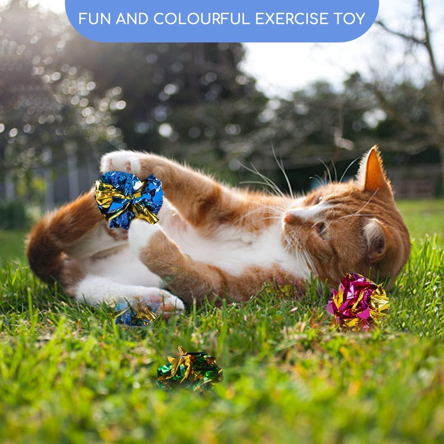 Mumoo Bear Cat Crinkle Ball Toys, 20 Pieces Colorful Mylar Balls, Kitten Toys,Indoor Kitten Interactive Toy Ball, Shiny Foil Toy Balls with Crinkly Sound, 6 Cm/2.36 Inch