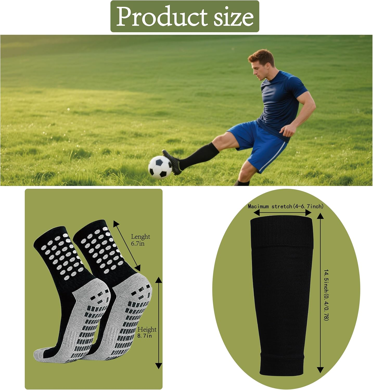 Calf Compression Sleeves & Non-Slip Soccer Grip Socks Set, Professional Sports Foot and Leg Socks, Suitable for Soccer, Baseball, Basketball, Rugby, Wrestling image number 3